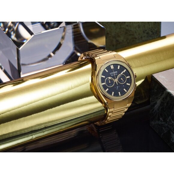 Citizens Mens Eco-Drive Chronograph Gold Stainless Steel Watch - Picture 8 of 8